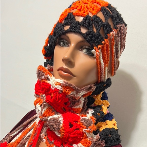 Colorful Crochet Scarf  Wrap Granny Square style